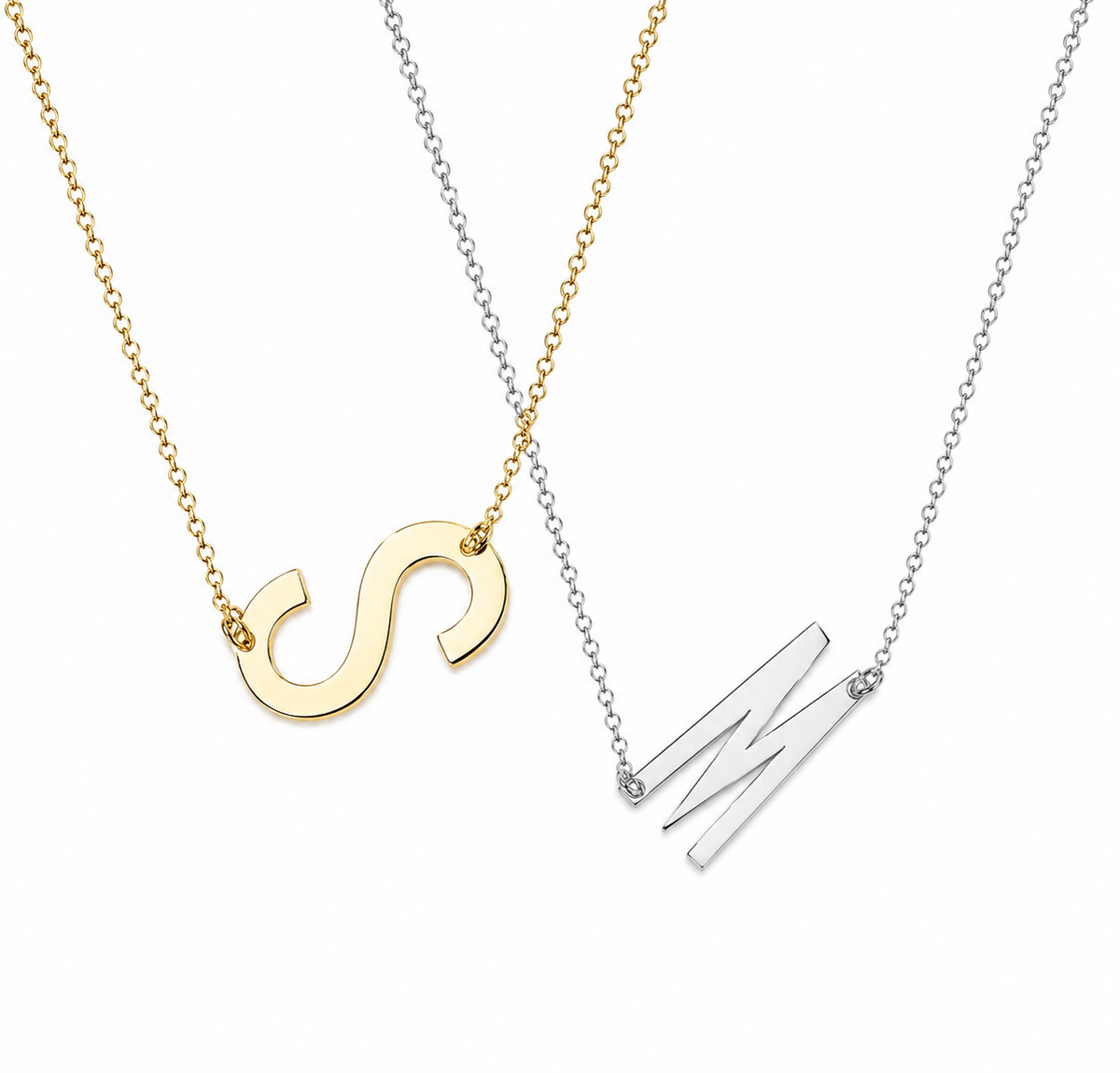 Close-up of Juno side initial pendant necklace