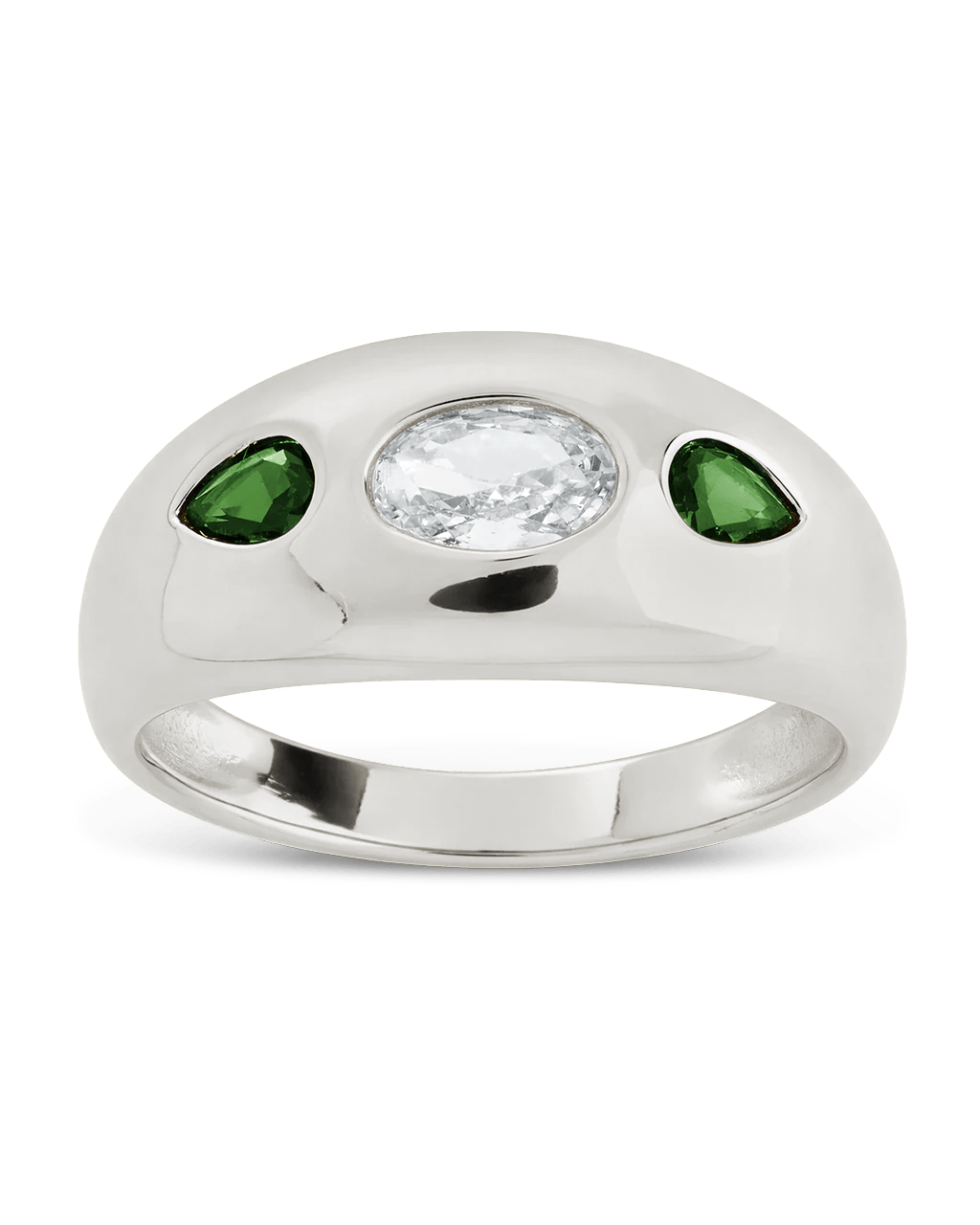 Sterling Silver Triple-Stone Tapered Dome Ring