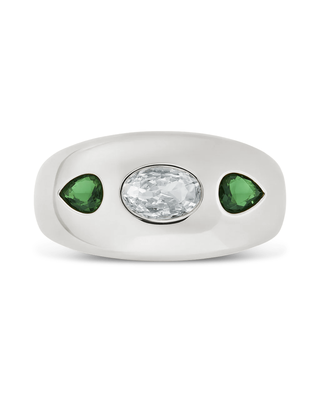 Sterling Silver Triple-Stone Tapered Dome Ring