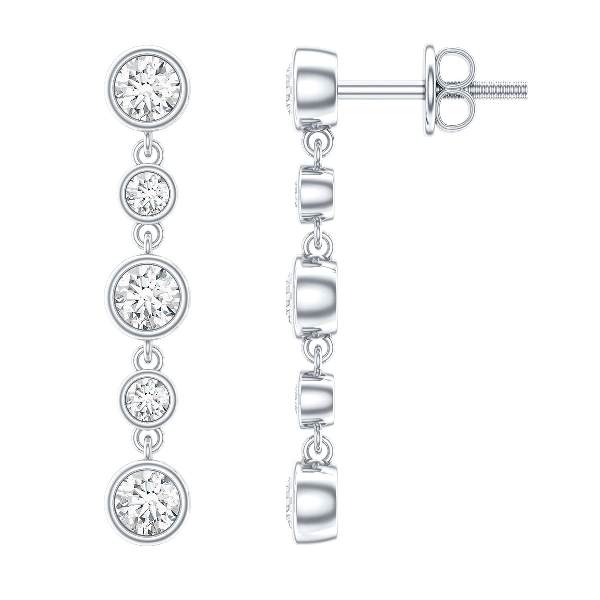 Round Cut Diamond Chain Dangle Earrings For Women