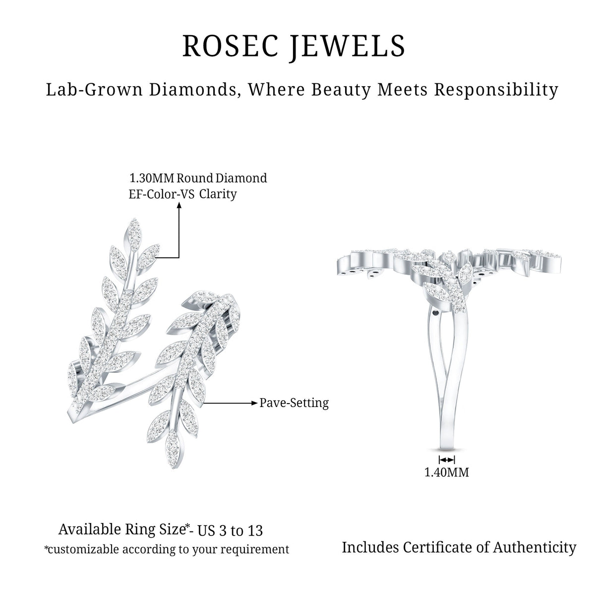 Certified Nature inspired Lab Grown Diamond Cocktail Ring for Women