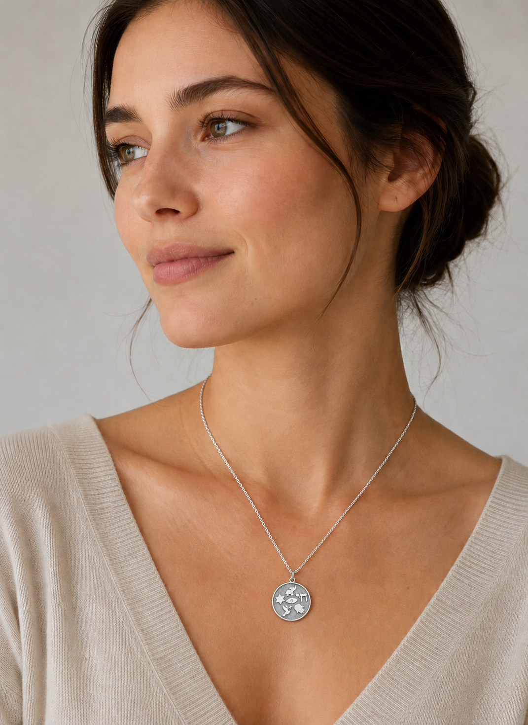 Sterling silver Chai Hamsa Evil Eye Necklace