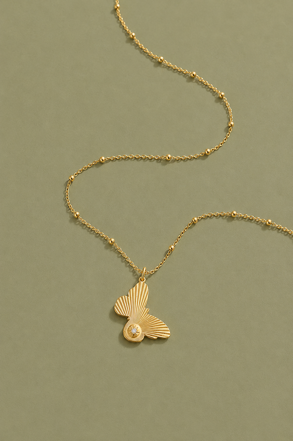 Sima Diamond Butterfly Medallion Necklace presented in gift-ready packaging