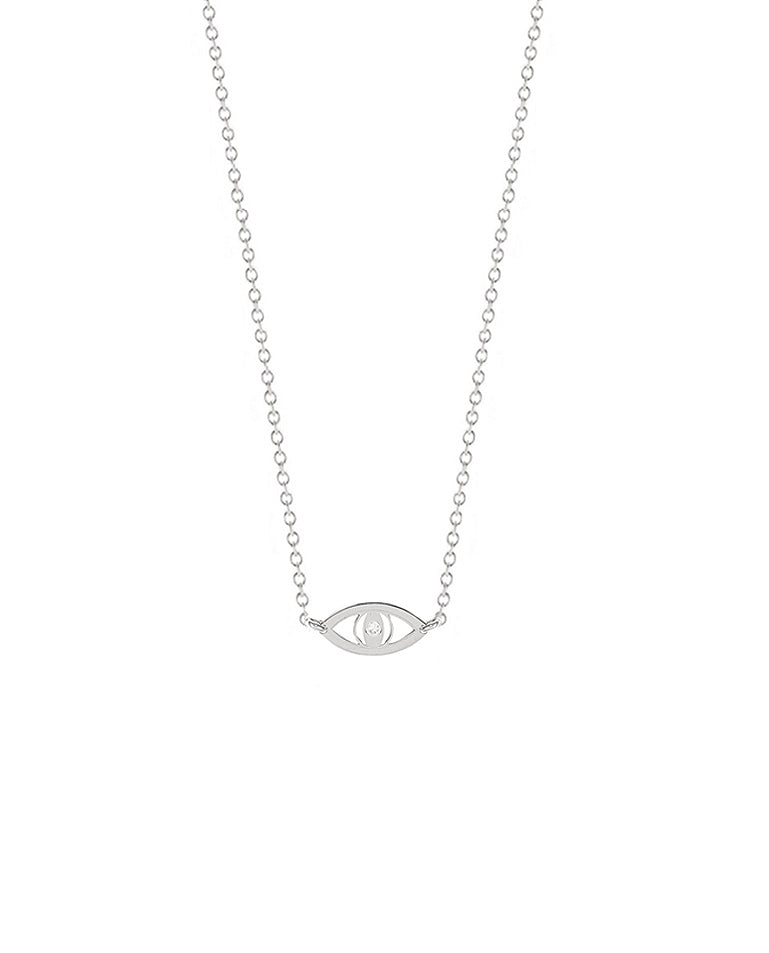 Adina Diamond Evil Eye Necklace worn as protection jewelry