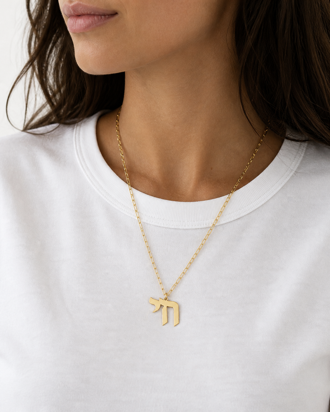 Chai pendant necklace with modern paperclip chain
