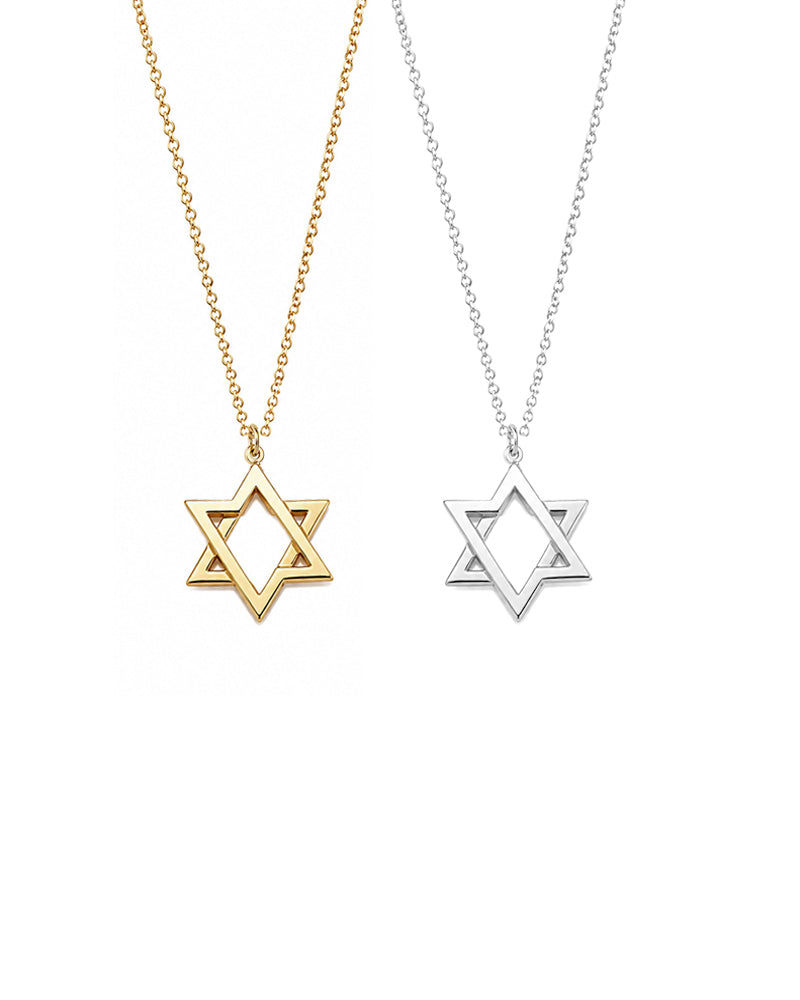 Close-up of movable Star of David necklace