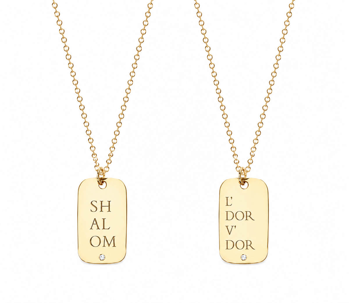 Close-up of personalized message charm necklace