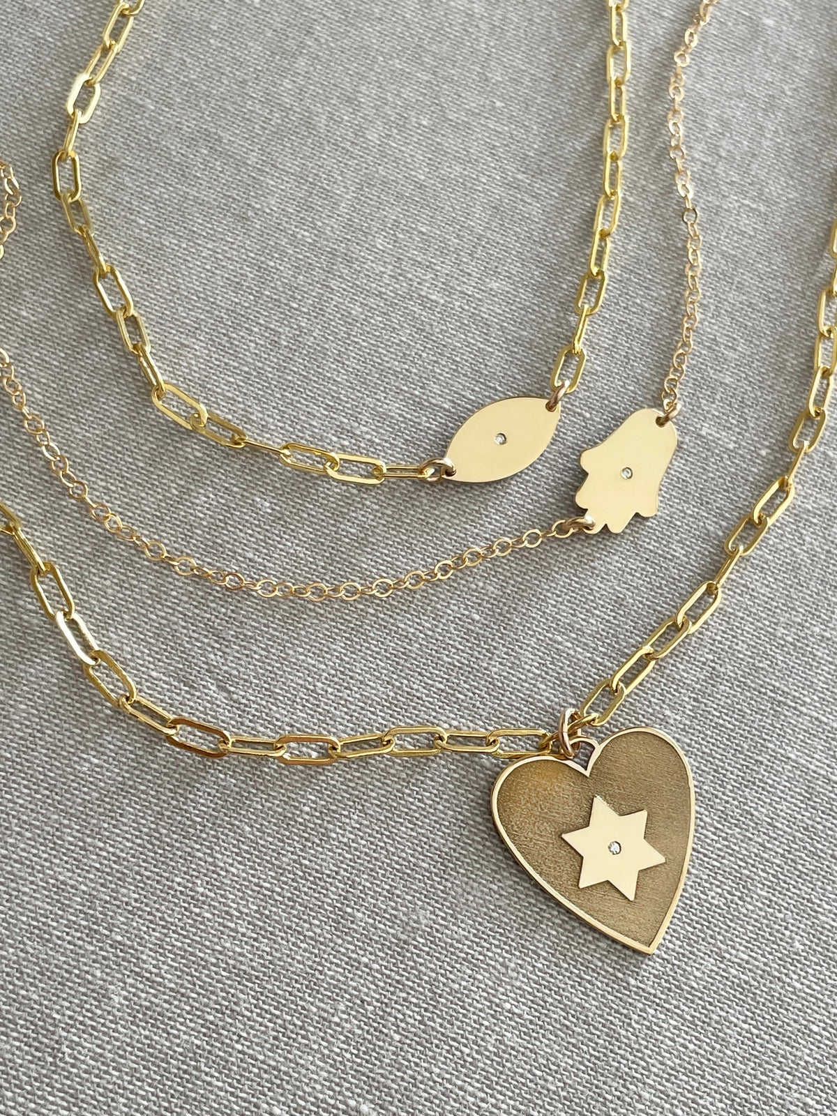 Shelly Heart Star of David Diamond Necklace
