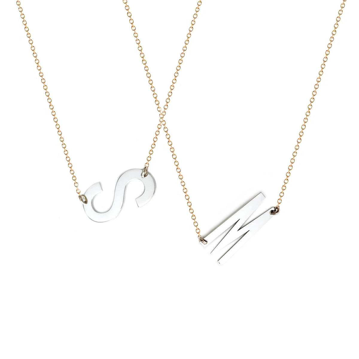 Close-up of Juno side initial pendant necklace