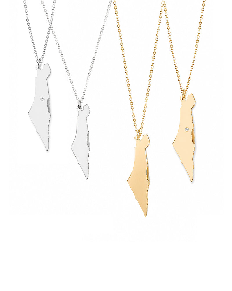 Map of Israel pendant necklace with Jerusalem detail