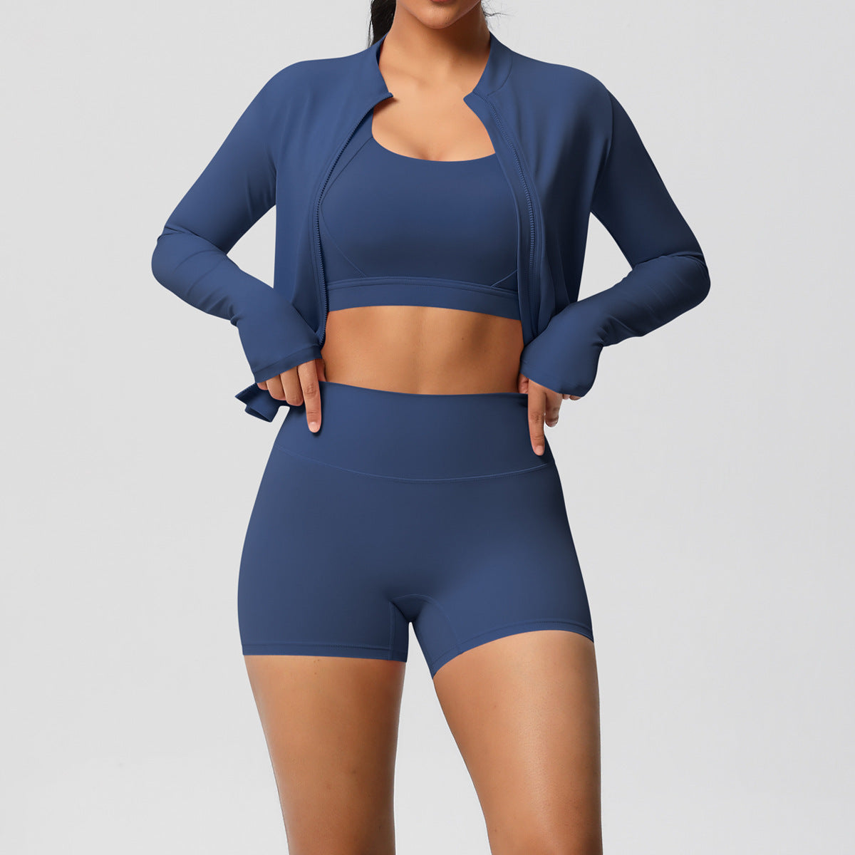 Solid Color Cloud Sense Yoga Bra Sports Coat Pilates Running Shorts Fitness Yoga Wear Three Piece Set for Women (Copy)