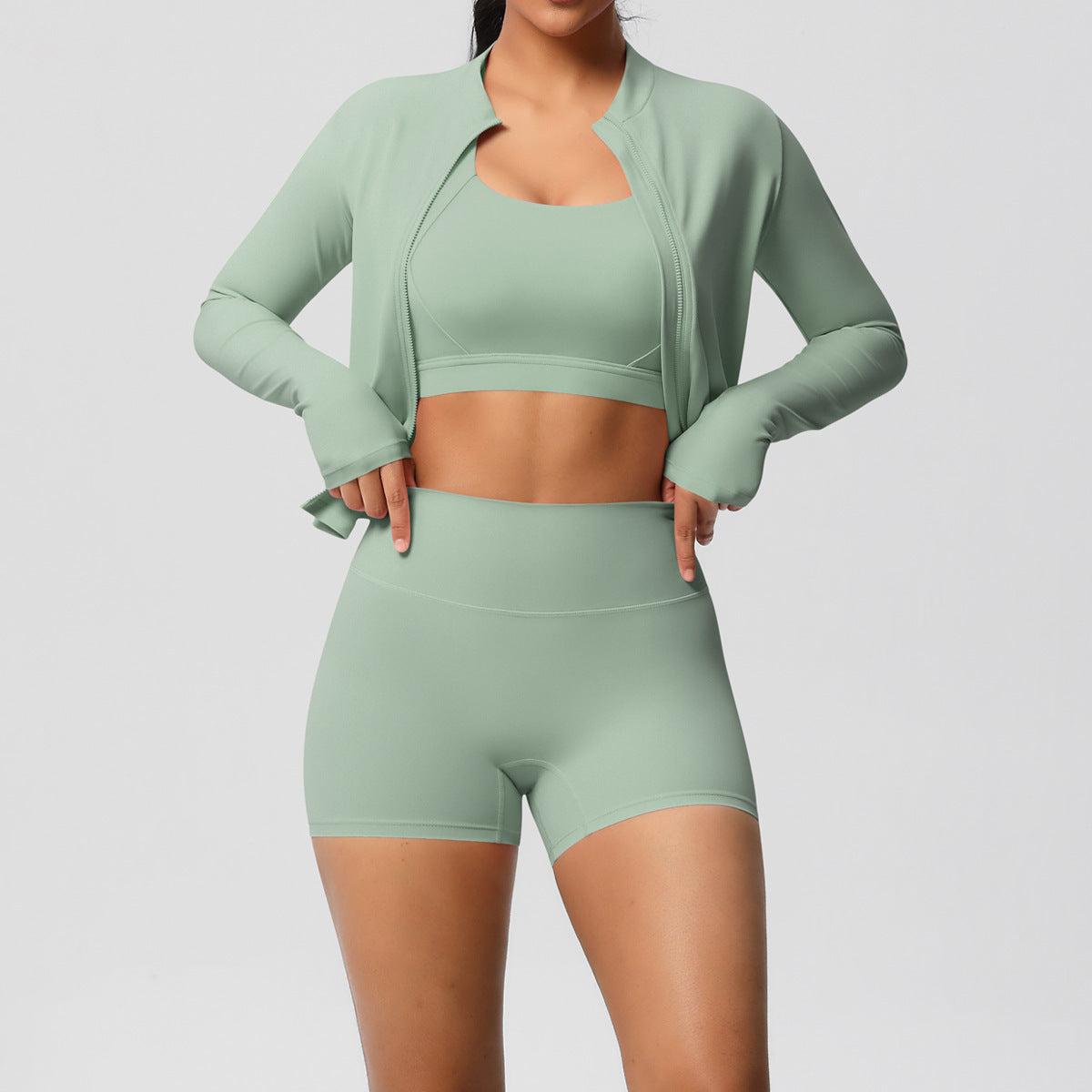 Solid Color Cloud Sense Yoga Bra Sports Coat Pilates Running Shorts Fitness Yoga Wear Three Piece Set for Women (Copy)