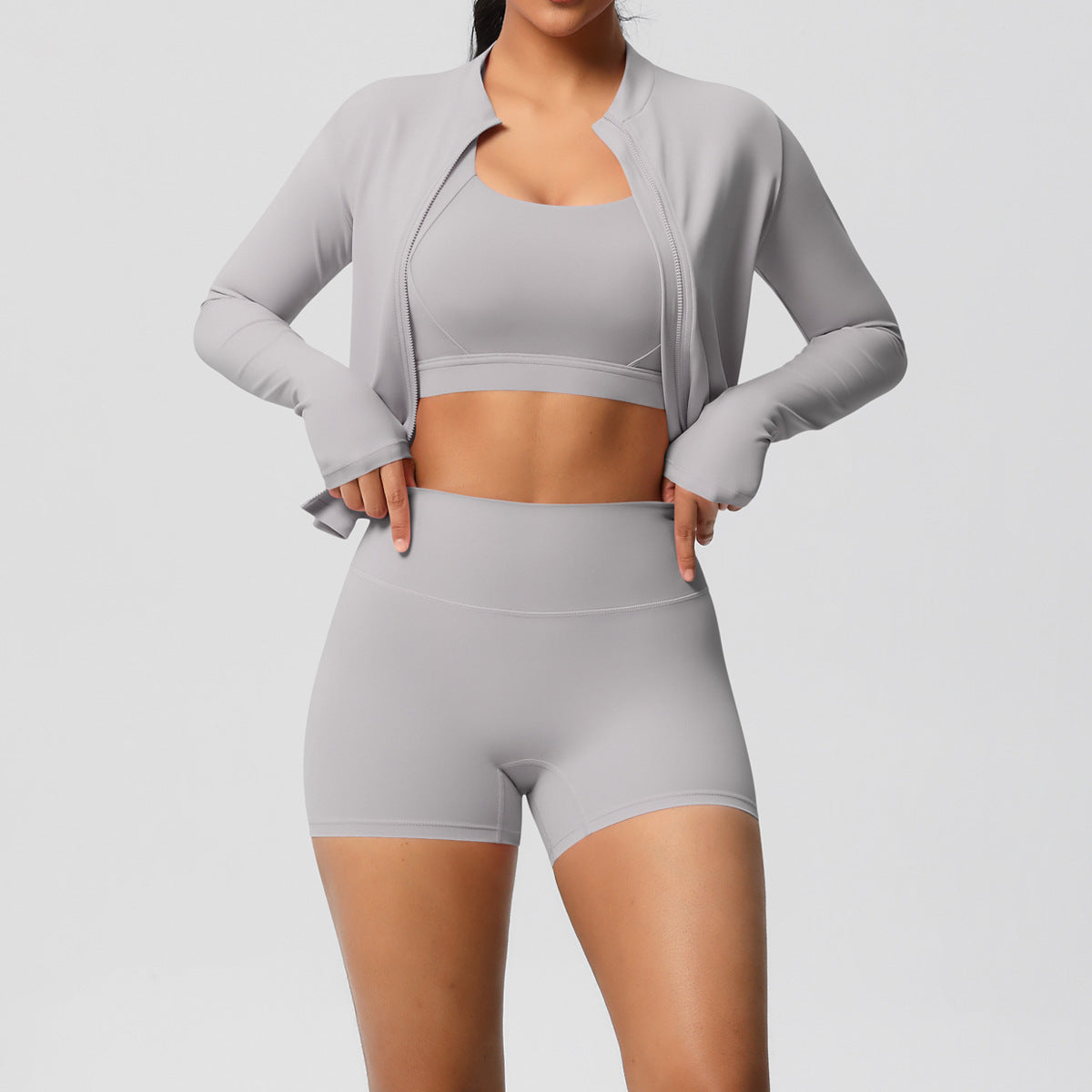 Solid Color Cloud Sense Yoga Bra Sports Coat Pilates Running Shorts Fitness Yoga Wear Three Piece Set for Women (Copy)