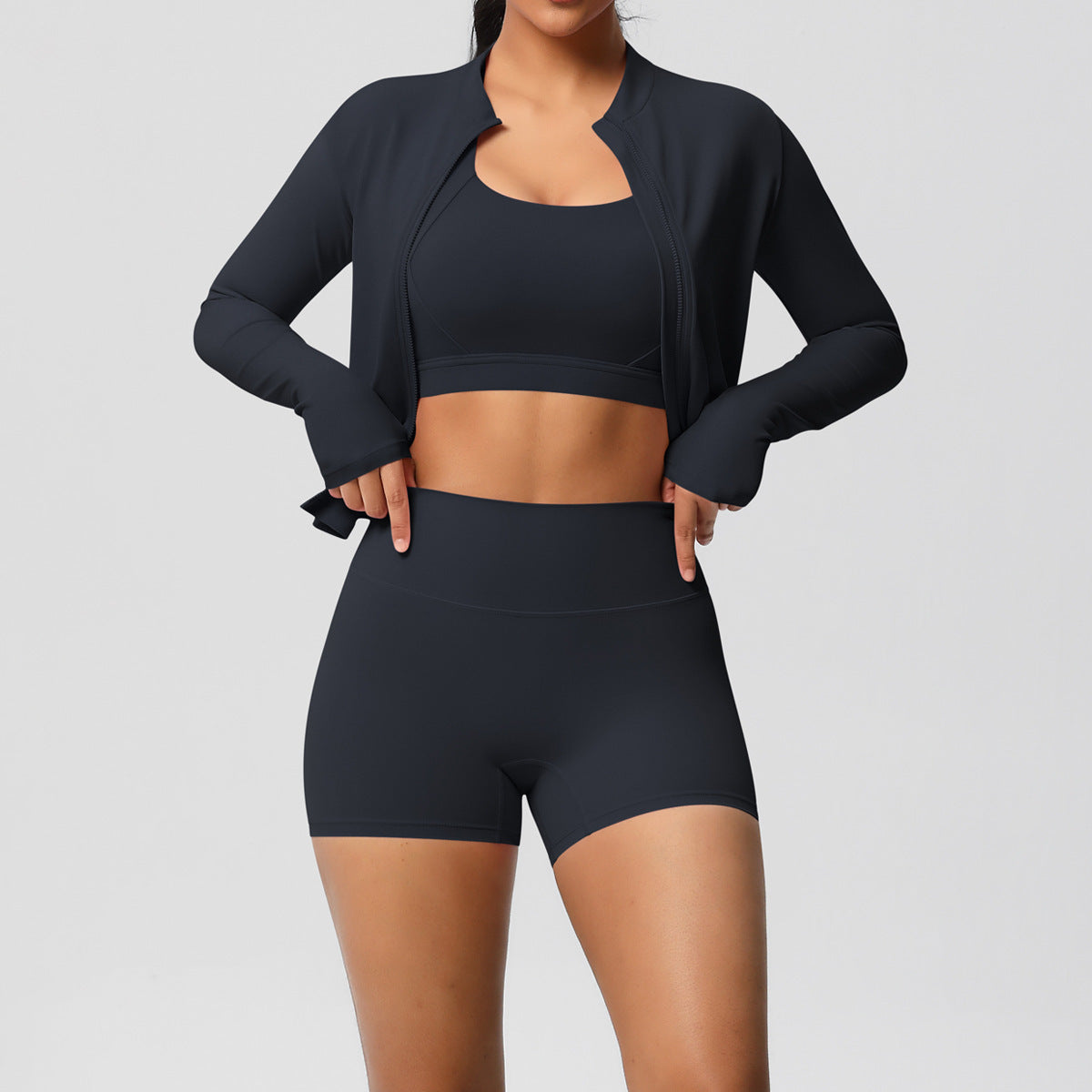 Solid Color Cloud Sense Yoga Bra Sports Coat Pilates Running Shorts Fitness Yoga Wear Three Piece Set for Women (Copy)