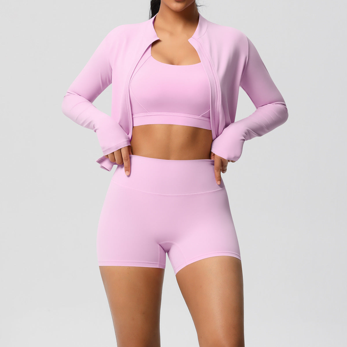 Solid Color Cloud Sense Yoga Bra Sports Coat Pilates Running Shorts Fitness Yoga Wear Three Piece Set for Women (Copy)