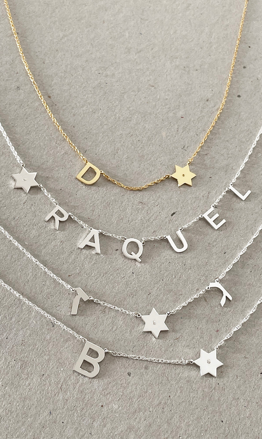 Personalized Star of David necklace with multiple initials