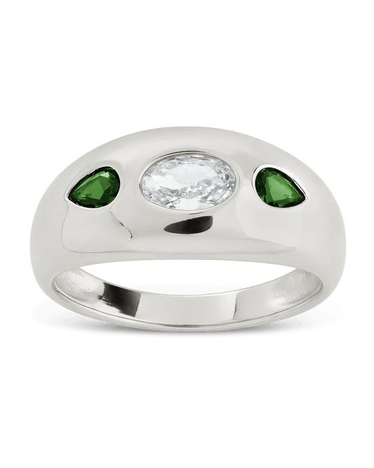 Sterling Silver Triple-Stone Tapered Dome Ring
