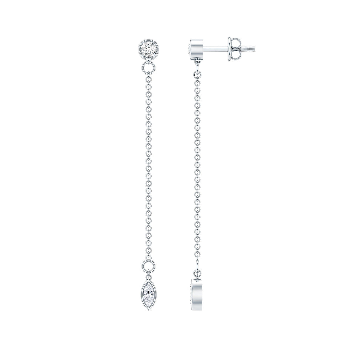 Certified Diamond Dangle Chain Earrings in Bezel Setting