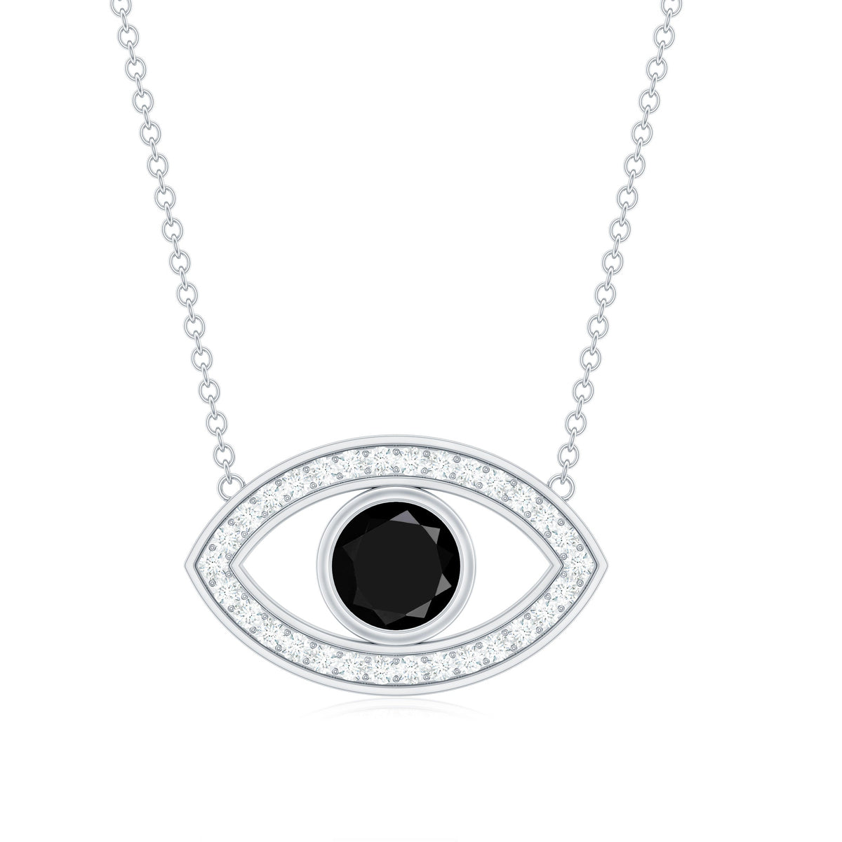 Gothic Lab Created Black Diamond Evil Eye Necklace With Diamond