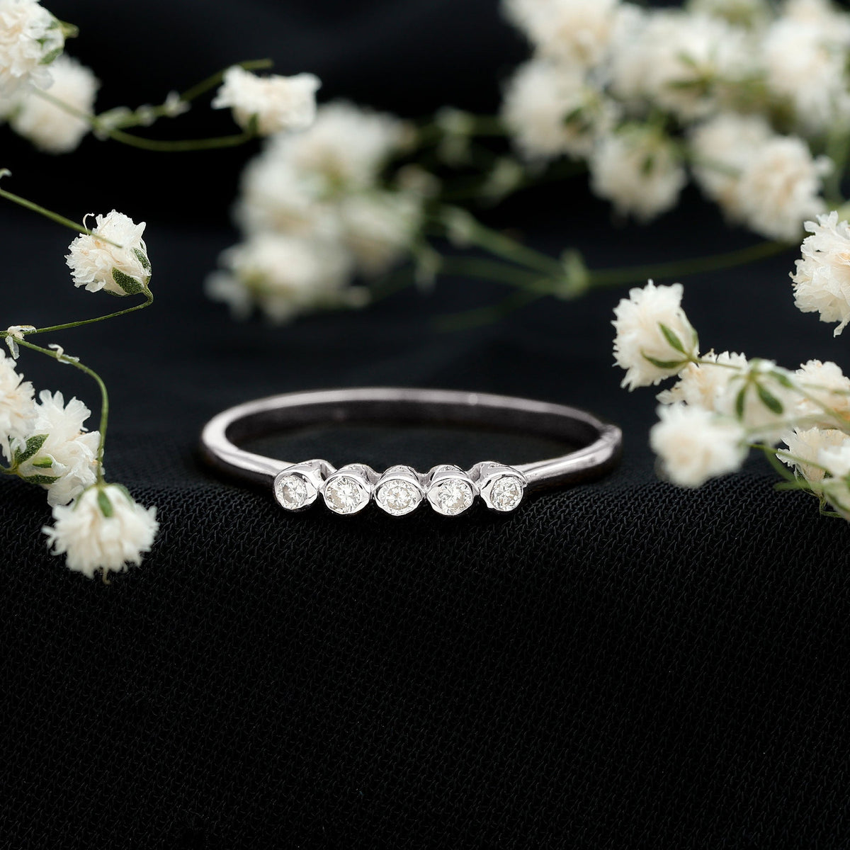 Bezel Set Natural Diamond Five Stone Promise Ring for Her