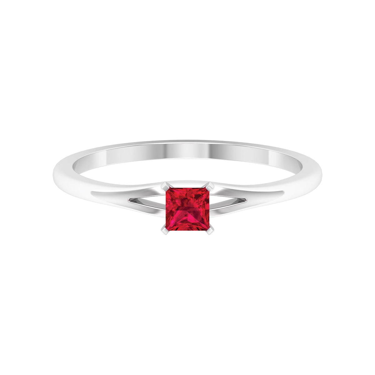Natural Half Carat Princess Cut Ruby Promise Ring with Split Shank