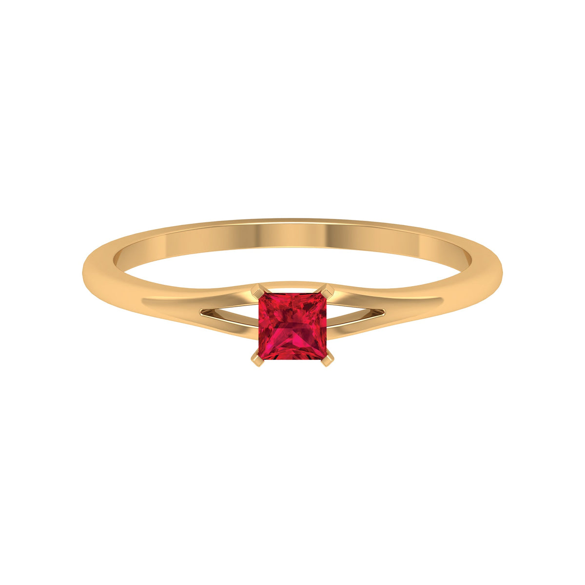Natural Half Carat Princess Cut Ruby Promise Ring with Split Shank