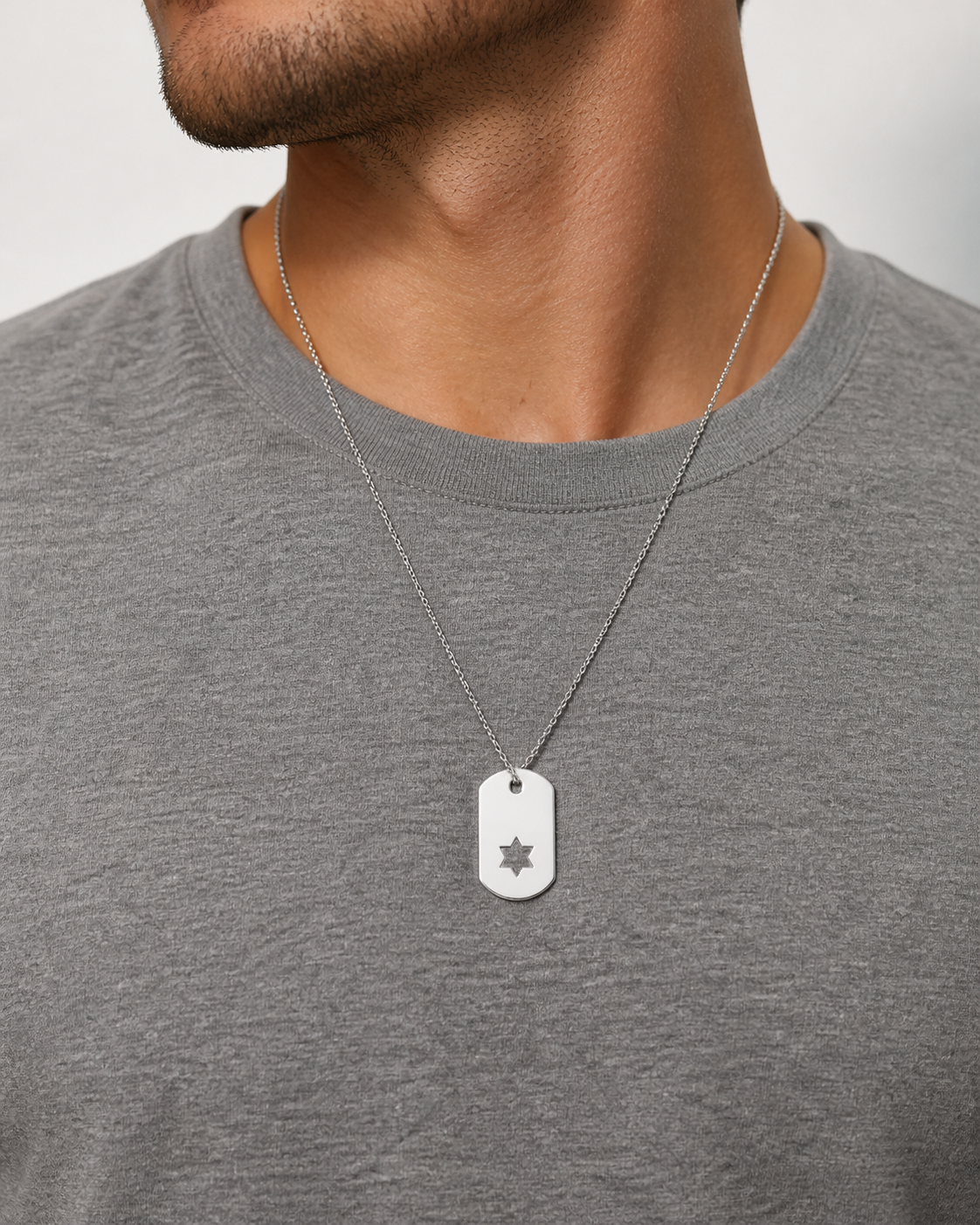 Star of David ID tag necklace front view