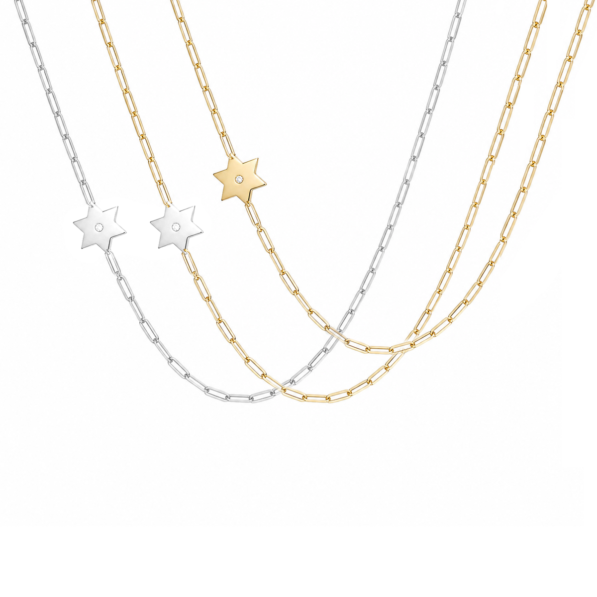 Star of David diamond paperclip necklace