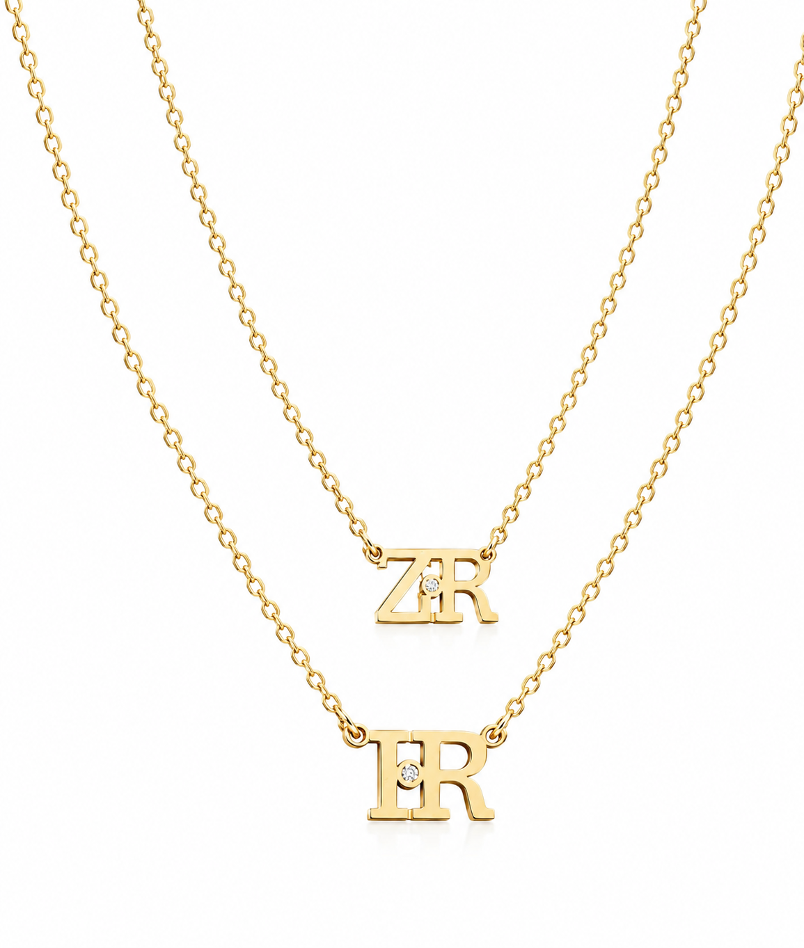 Two personalized initials joined by diamond necklace
