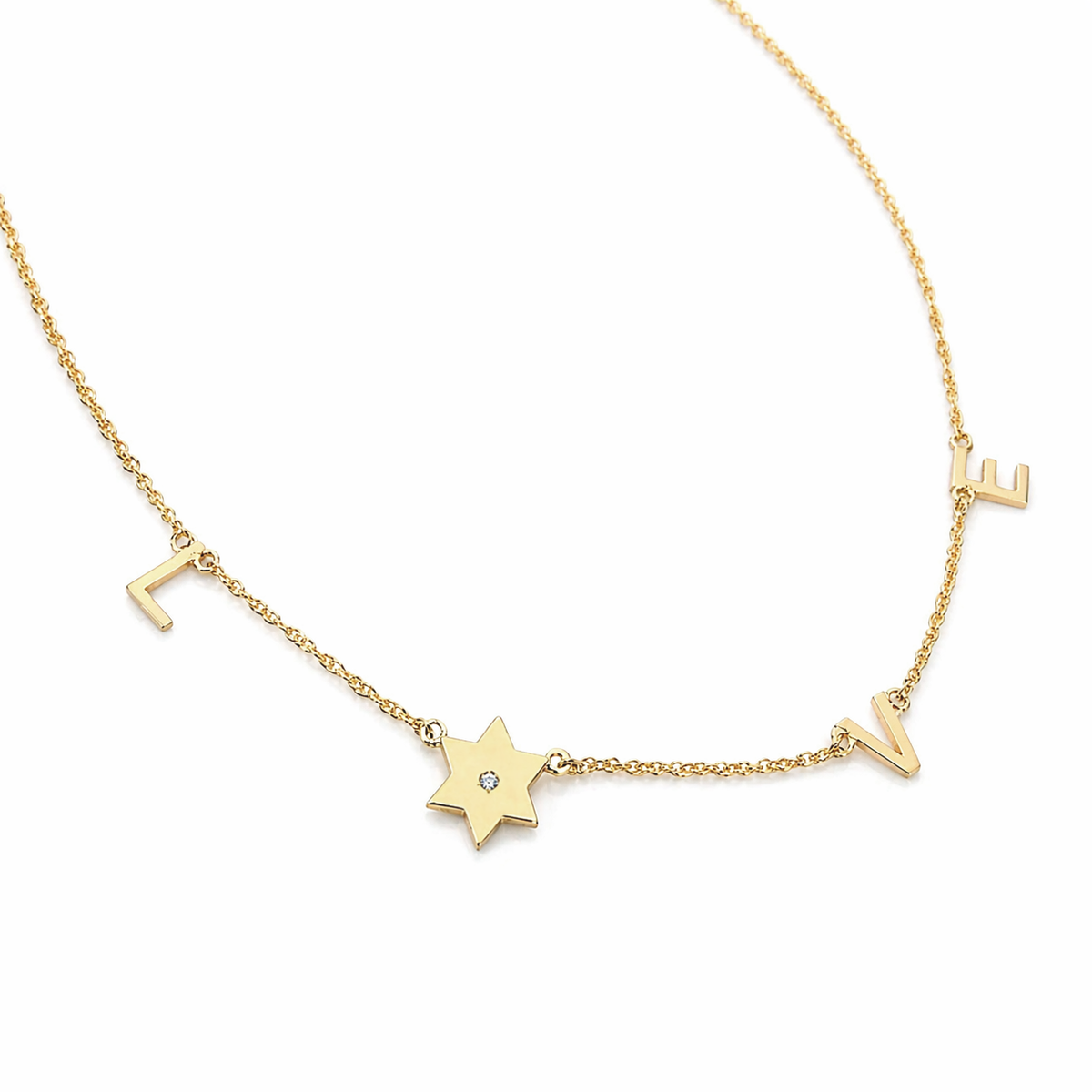 Close-up of diamond accent on personalized Star of David necklace